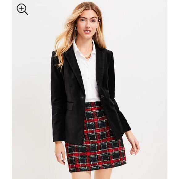 Black LOFT Velvet Collared Button Front Long Sleeve Blazer (NWT) - Picture 1 of 4